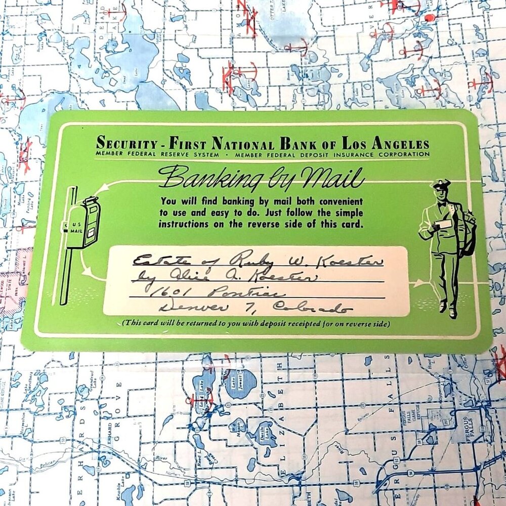 Vintage Banking Deposit Slip Card Security First National Bank of Los Angeles Ba